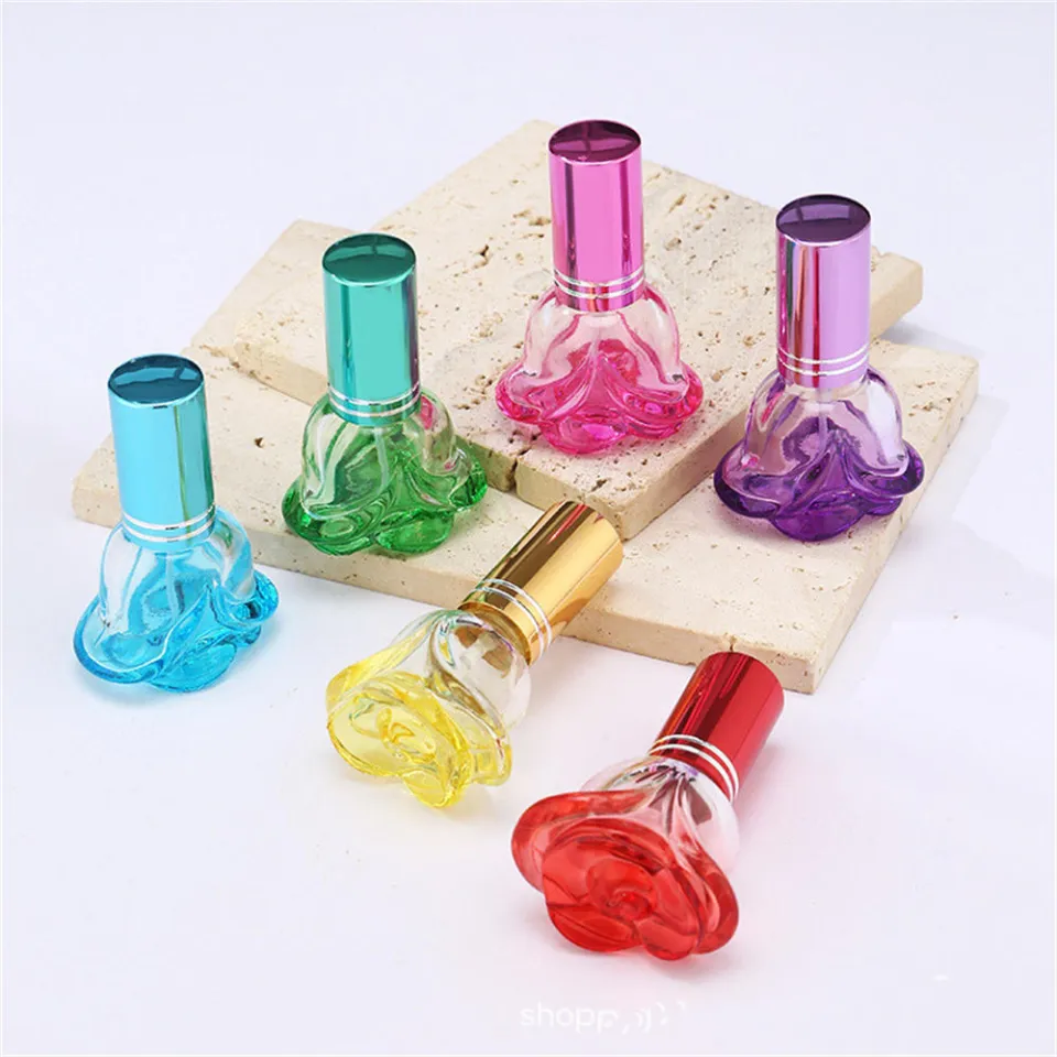 6ml Colorful Rose Shaped Perfume Bottle Small Sample Empty Glass