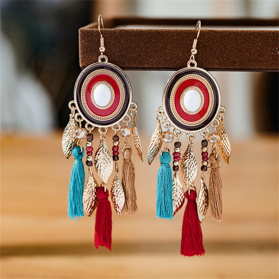 Handcrafted Ethnic Earrings Statement Bohemian Style Long Tassel