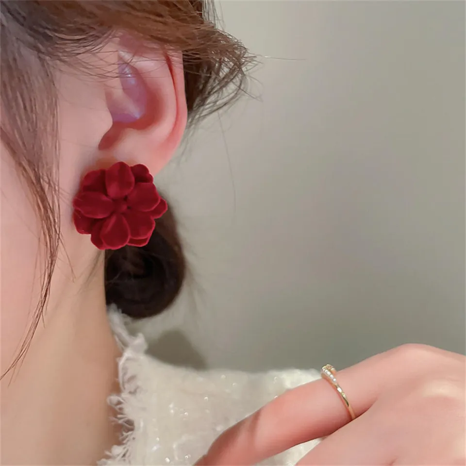 red Rose Flower Earrings Trends Rose red color Stud Earrings