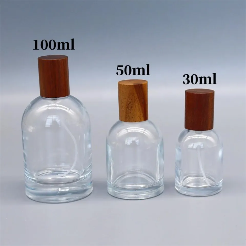 30ml-100ml Glass perfume bottle Portable Glass material Wood Cap
