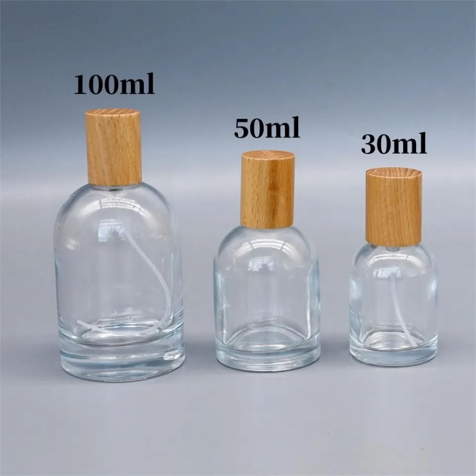 30ml-100ml Glass perfume bottle Portable Glass material Wood Cap