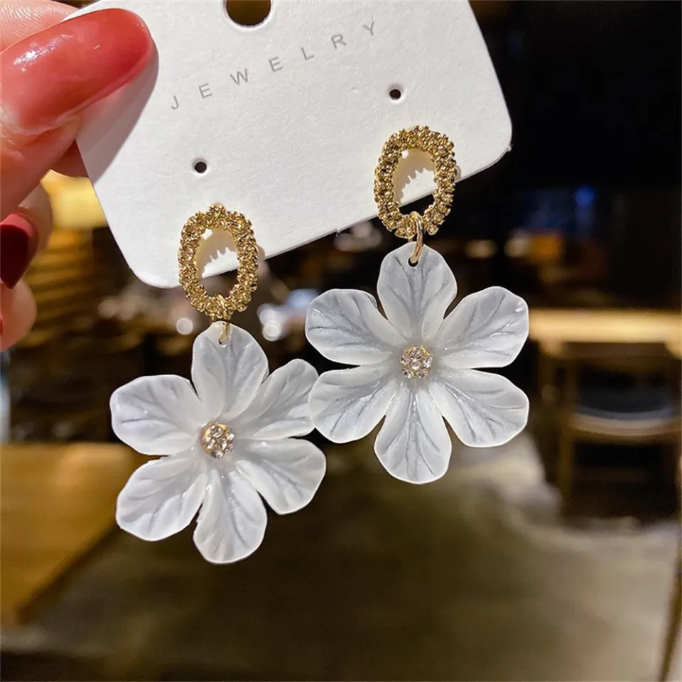 Big Dangle Earrings Korean Fashion Acrylic Large Floral Earrings