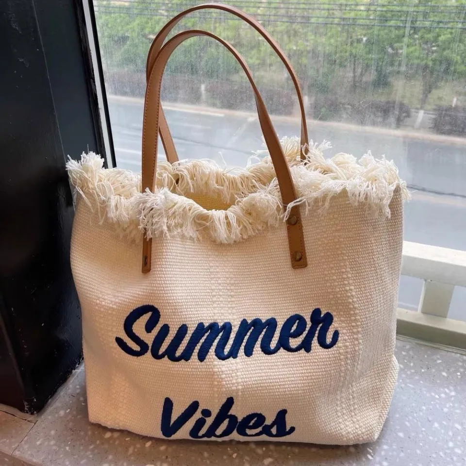 Rae Dunn SUMMER VIBES Fryed Edge 3 in 1 Tassel Beach Tote sold Bag