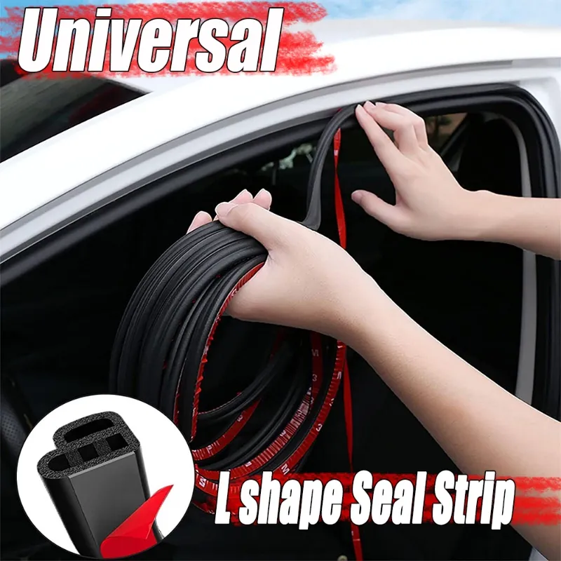 5M L-Shape Rubber Car Door Seal Strip – Hood, Trunk Edge Weatherstrip Moulding Trim (Black)