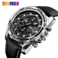 SKMEI Sports Quartz Clock Soft Real Leather Chronograph Waterproof Watch For Men 9156. 