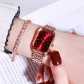 Gedi's New Korean Edition Steel Red Minimalist Casual Fashion Band Calendar Waterproof Women's Watch. 
