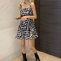 IELGY spice girl sweet and cool style black floral hanging dress for women. 