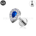 Factory direct supply F136 titanium earrings puncture jewelry inlaid stone lip nails G23 titanium alloy nose nails. 