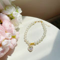 Cat Pearl Necklace Love Pendant Crystal Dog Cute Collar Pet Neck Decoration. 