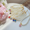 Cat Pearl Necklace Love Pendant Crystal Dog Cute Collar Pet Neck Decoration. 