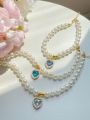 Cat Pearl Necklace Love Pendant Crystal Dog Cute Collar Pet Neck Decoration. 
