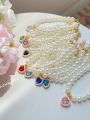 Cat Pearl Necklace Love Pendant Crystal Dog Cute Collar Pet Neck Decoration. 