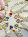 Cat Pearl Necklace Love Pendant Crystal Dog Cute Collar Pet Neck Decoration. 