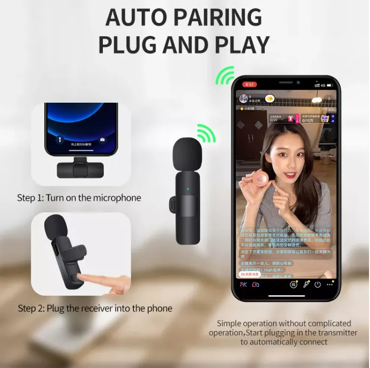K8 Wireless Lavalier Microphone Type-c For Video Recording Live Stream Interview Plug-play Smart Noise Cancellation