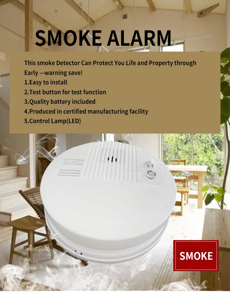 Unmanned wifi photoelectric smoke detection smoke alarm passed CE EN14604 certification built-in 10-year lithium battery