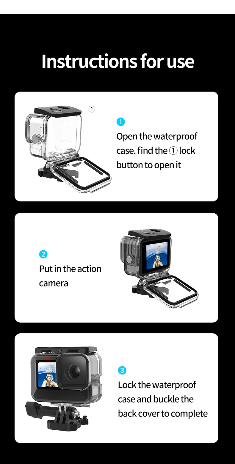 Telesin 45m Waterproof Case Underwater Protective Diving Case for Go Pro Hero12/11/10/9 Action Camera