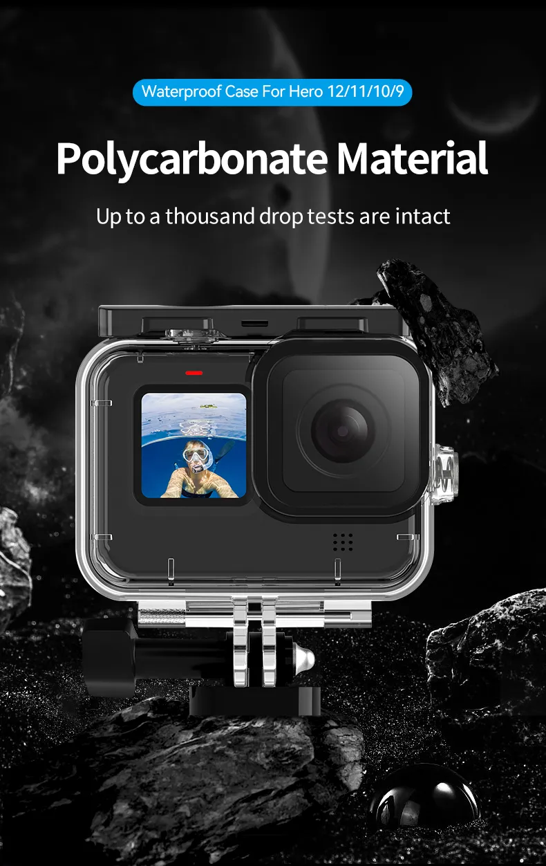 Telesin 45m Waterproof Case Underwater Protective Diving Case for Go Pro Hero12/11/10/9 Action Camera