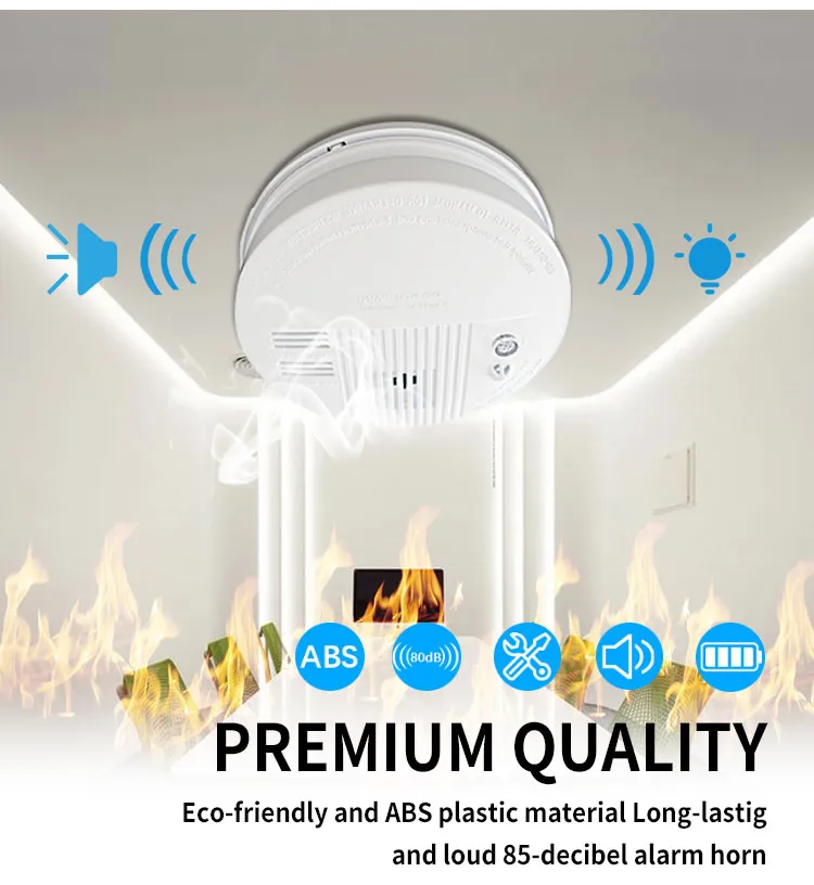 Unmanned wifi photoelectric smoke detection smoke alarm passed CE EN14604 certification built-in 10-year lithium battery
