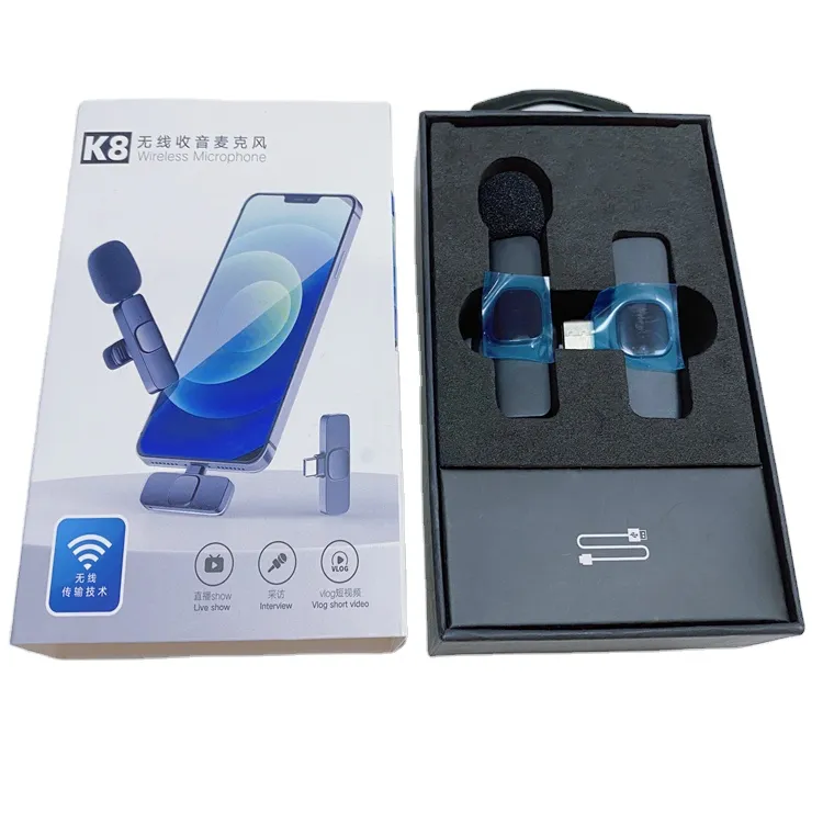 K8 Wireless Lavalier Microphone Type-c For Video Recording Live Stream Interview Plug-play Smart Noise Cancellation