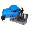49CC MINI DIRT BIKE ENGINE WITH TRANSFER BOX YELLOW PULL START MINI MOTO GOLD BLUE - Blue. 