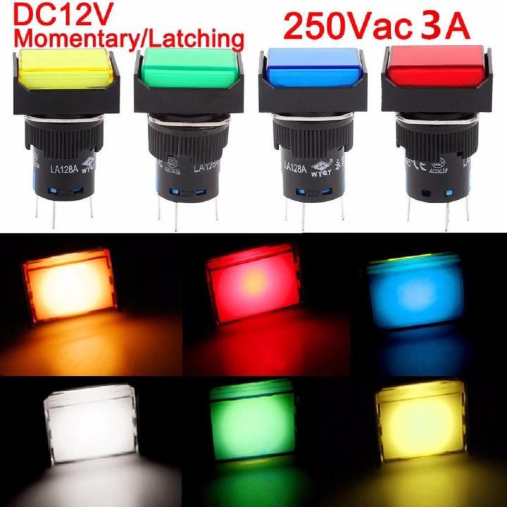 16mm Push Button Self-Lock Switch Square LED Light DC 12V Latching ...