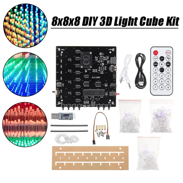 5V DIY 3D chic chic Light Cube Kit 8x8x8 Red Green Blue LED MP3 Music ...