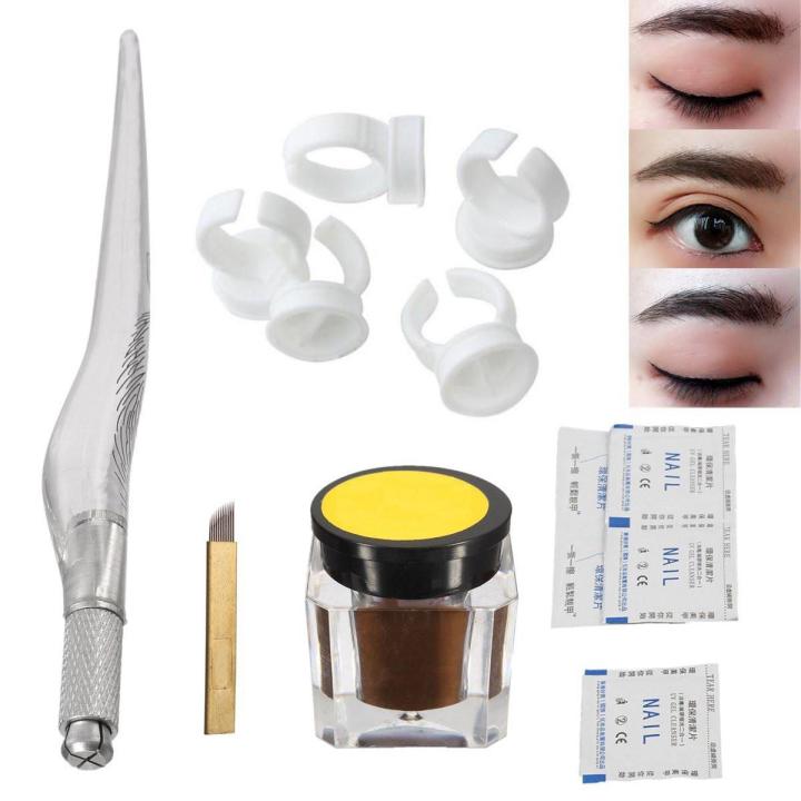 Micro blading Permanent 3D Makeup Eyebrow Pen Needles Pigment Ink Kit ...