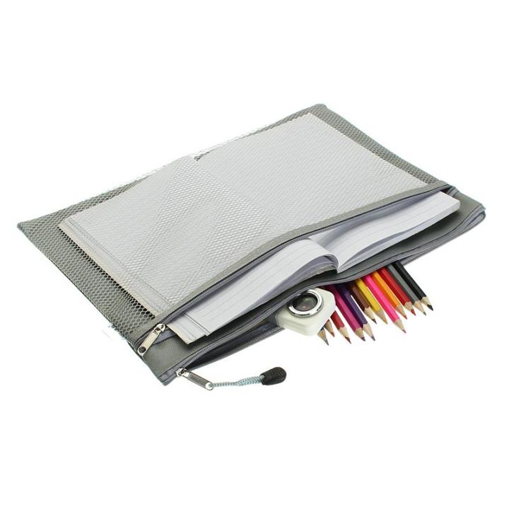 Colorful Double Layer canvas Cloth Zipper Paper File Folder Book Pencil Pen Case Bag File Document Bags Grey - Grey