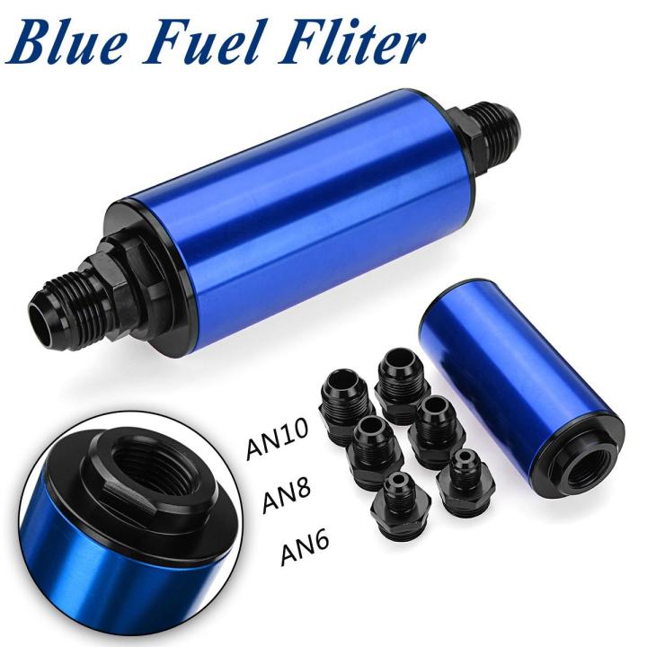 AN6 AN8 AN10 Inline Fuel Filter High Flow 100 Micron Cleanable SS Blue ...
