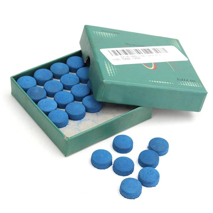 RanDal 50 Pcs Glue-In Pool Billiards Blue Leather Cue Tips Game Sport