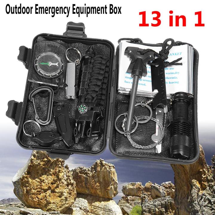 13pcs SOS Emergency Camping Survival Equipment Kit Outdoor Tactical ...