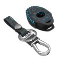 For BMW E39 E46 E53 Real Leather Hand Sewed Key Cover Case Chain FOB Shelf Kit - Blue (blue). 