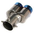 60MM Blue HOT SELL New Universal Twin Double Exhaust Muffler Pipe Tail Tips Stainless Steel -. 