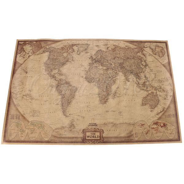 Vintage Retro World Map Antique Paper Poster Wall Chart Home Decoration ...
