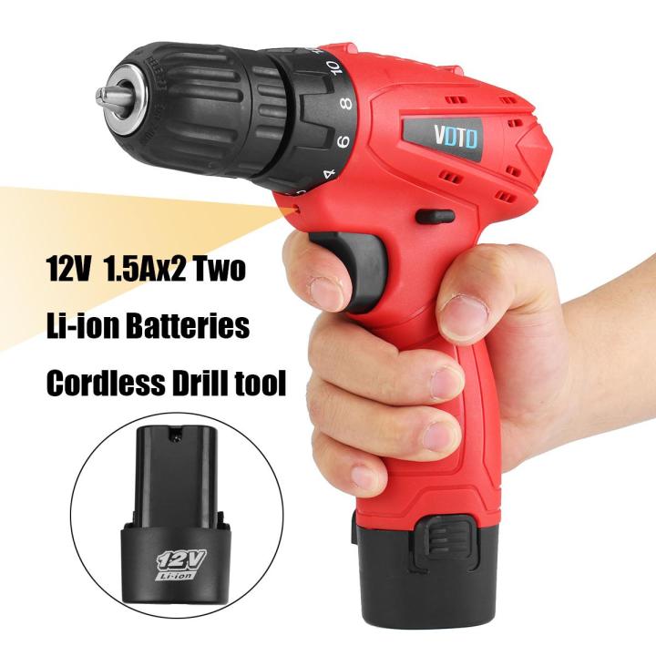 12V 1.5Ax2 Two Lithium-ion Batteries Cordless Drill Driver Screwdriver ...