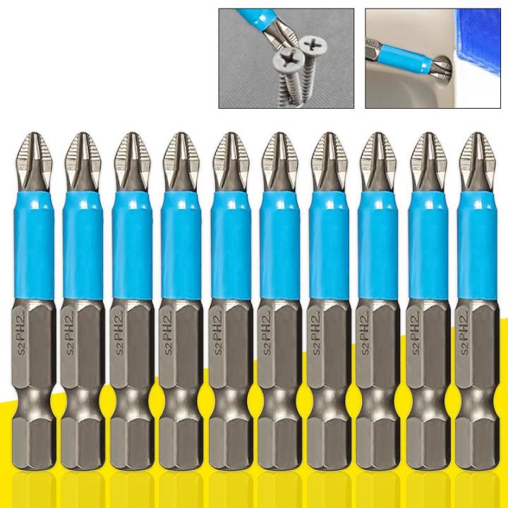 10pcs 50mm New Magnetic Philips Ph2 Head Screw Driver Bit Anti Slip Electric Screwdriver Bits Hex Shank Single Side Head Driver Bit -
