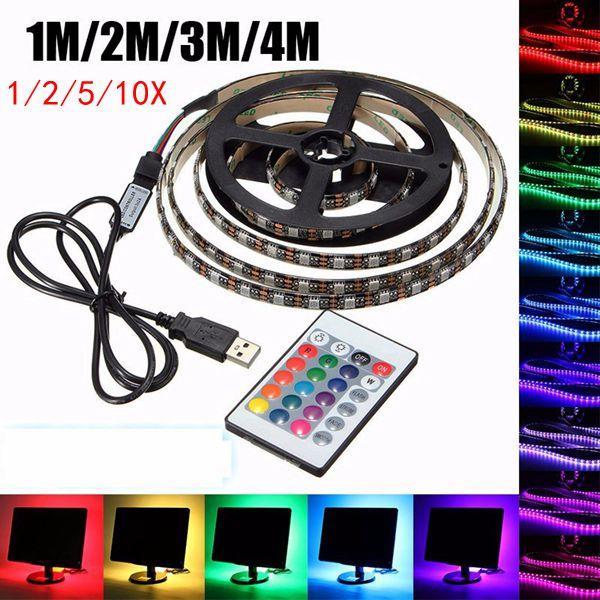 USB 5V 5050 Premium 60 SMD/M RGB LED Strip Light TV Back Lamp Kit 24 ...