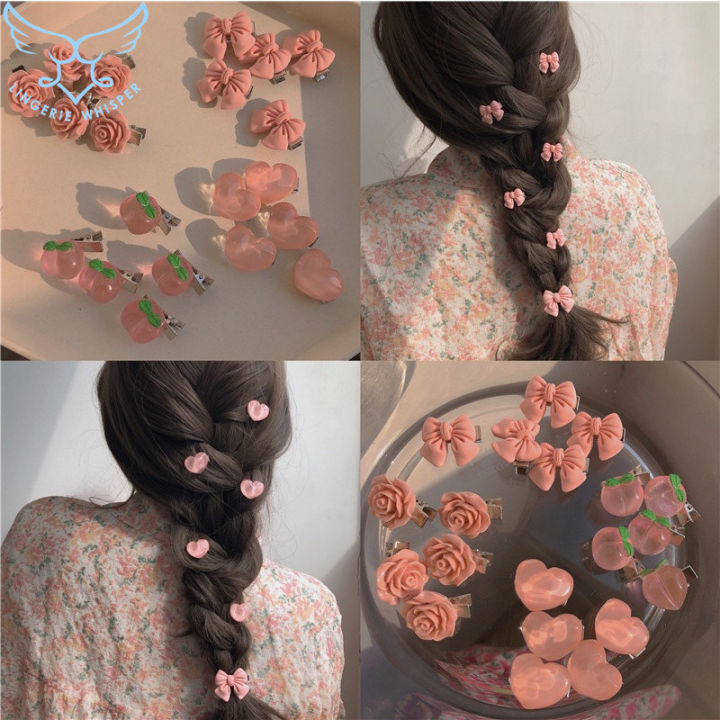 5 Pcs Set Heart Shape Hairpin Pink Resin Material 2022 New Cute Hair Clip for Women Girls