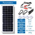 25W DUO Output 12V  5V Universal Serial Bus Mono?Solar Power Charging Panel w Suckers & Carabiner for DUO Output for 12V 5V Camping Fan/Lamp/Power Generator System For iPhone Huawei -. 