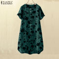 ZANZEA Women's Vintage Bohemian Floral Printed Shift Dresses Causal Short Sleeve O-Neck Dress #3. 