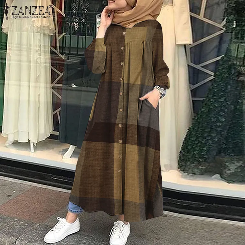 muslim shirt dress Modest Muslim Women's Bubble Sleeve Shirt Jacket & Skirt Layered Dress  Set(MS078)