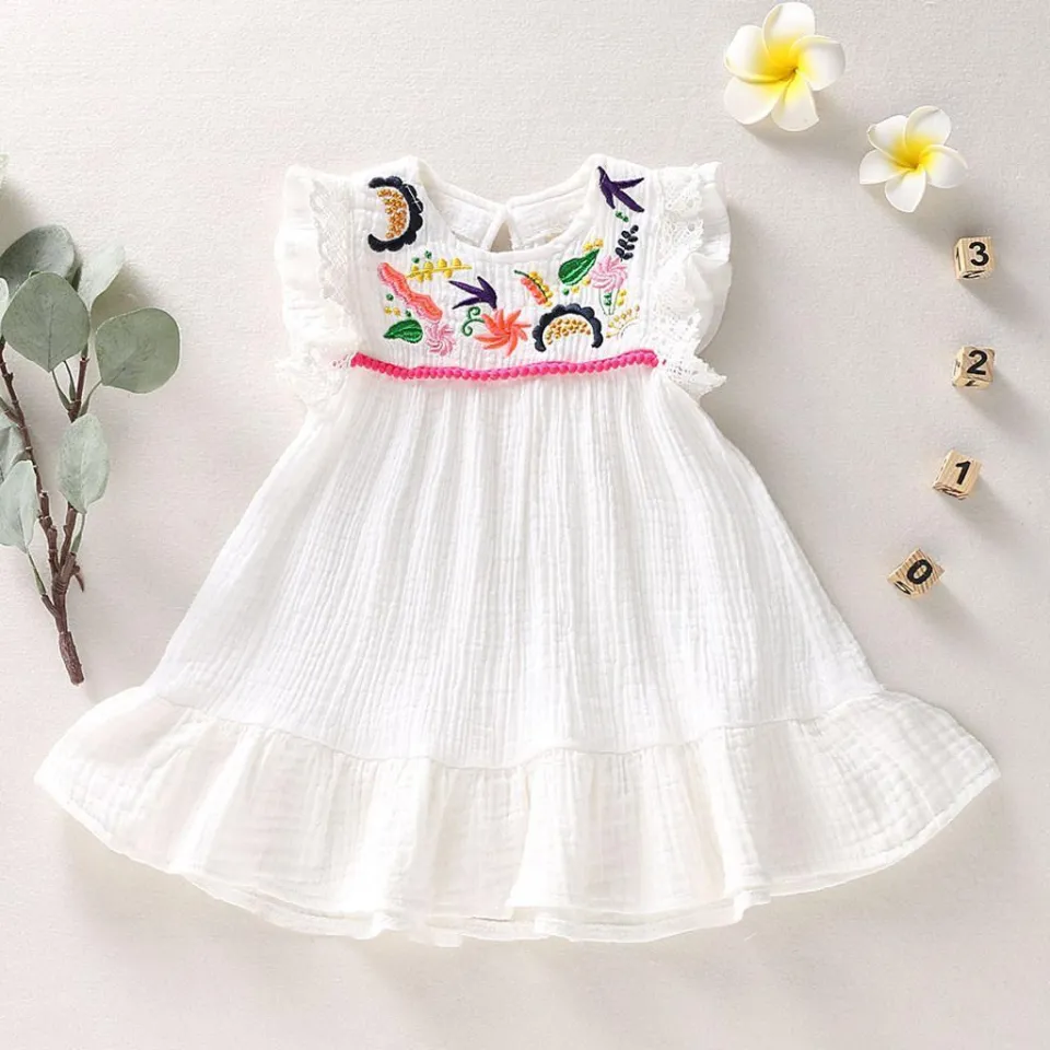 2019 Newborn Baby Kid Girl Infant Sleeveless Embroidery Flower Princess Dress Clothes Daraz .bd