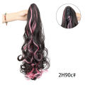 18 Inch Long Curly Wig with Deep Purple Red Sky Blue Ponytail and Large Claw Clip Synthetic Fake Ponytail Extension.