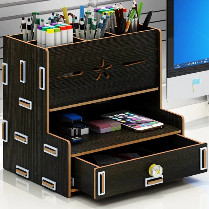 Multifunctional Wooden Desktop Box Storage Home Office Study Desk With ...