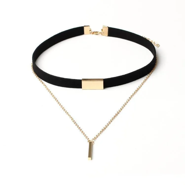 Neaklace for women New Black Velvet Choker Necklace Gold Chain Bar
