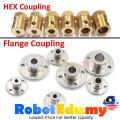 Flange Hex - Short / Long Copper Brass DC Motor Coupling Shaft Rod Mounting 2mm 3mm 4mm 5mm 6mm 8mm 10mm 12mm Coupler Robot Wheel Connector [1unit only]. 