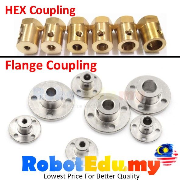 Flange Hex - Short / Long Copper Brass DC Motor Coupling Shaft Rod Mounting 2mm 3mm 4mm 5mm 6mm 8mm 10mm 12mm Coupler Robot Wheel Connector [1unit only]