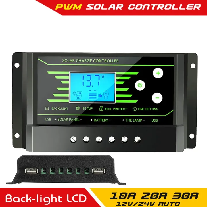 PWM Solar Controllers 30A 12V 24V Auto-Adaptive PV Solar Charge ...