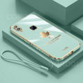 For Vivo Y93 Cover with Hand Strap Luxury Shiny 6D Plating Maple Leaves Pattern Protective Case Square Bumper Soft Silicone Mobile Phone Cases. 