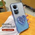 xprmy for OPPO Reno 10 Pro 5G Electroplating Luxury Soft Glitter TPU Cell Phone Back Cover Phone Case Love Shape Bracket Kickstand For Girl Women.